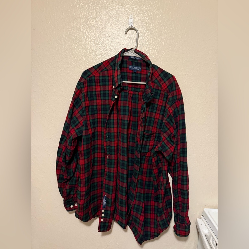 John Ashford Red and Green Plaid Shirt